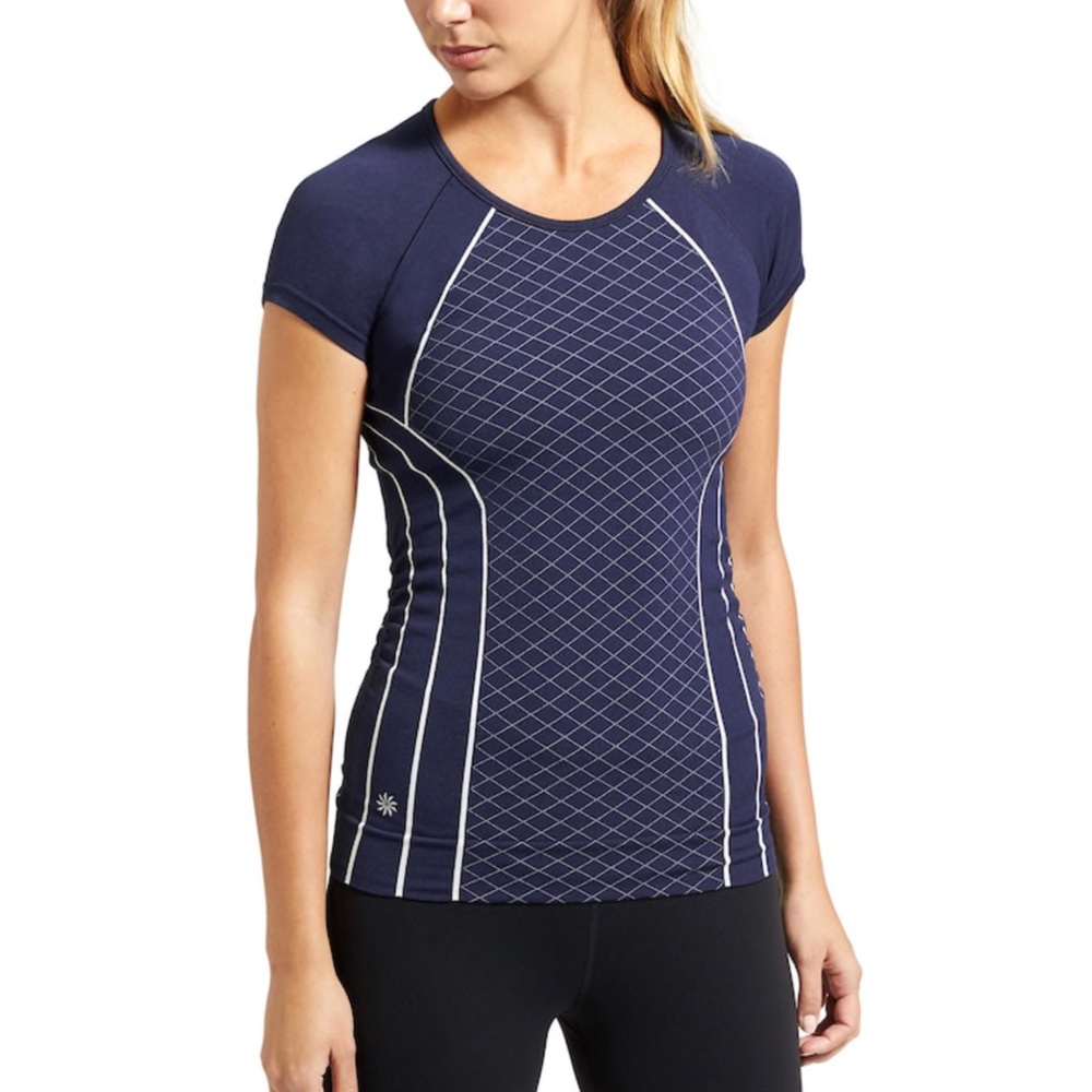 Athleta Navy Blue Finish Fast Line Tee